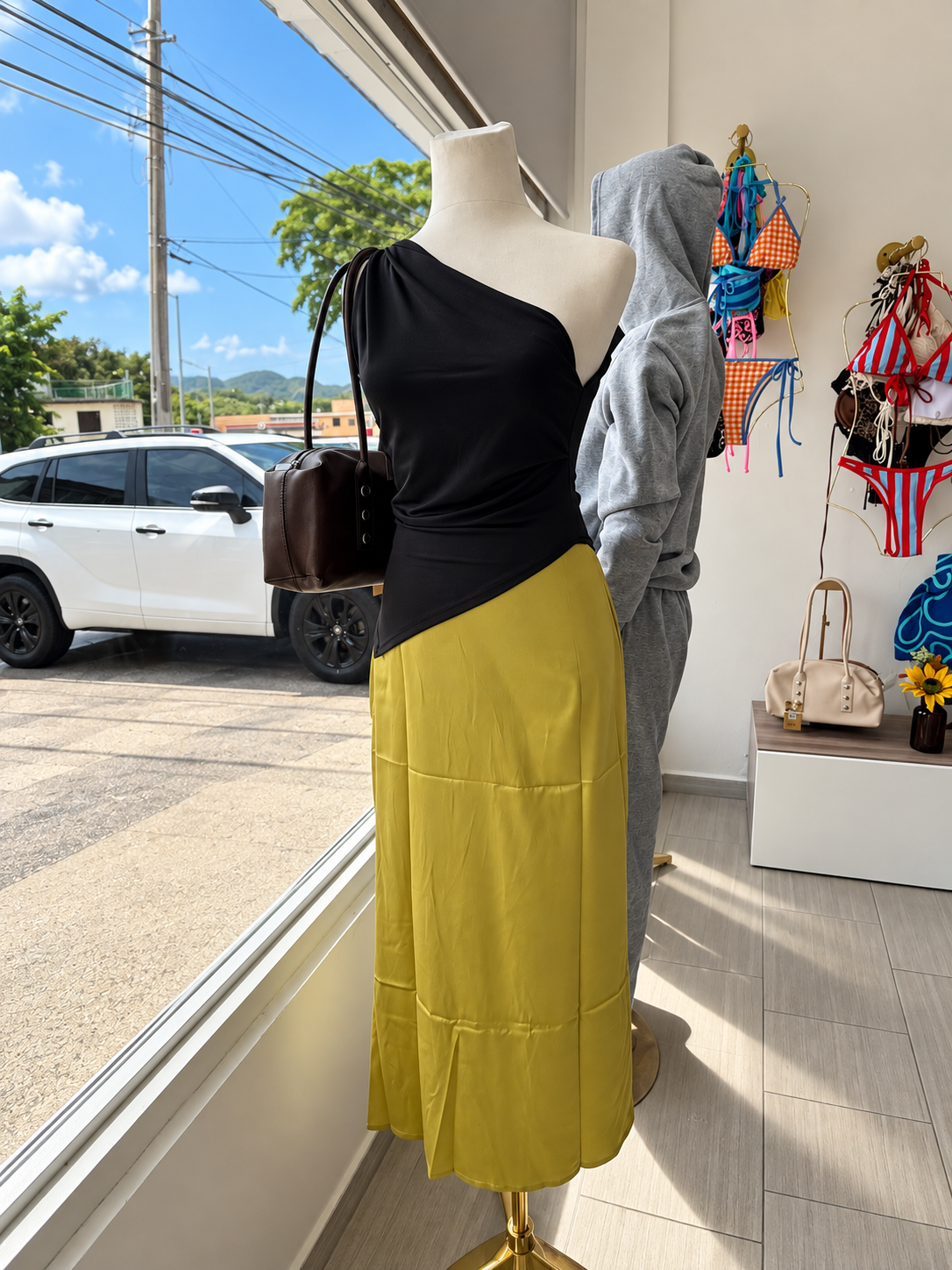 Satin Midi Skirt Green
