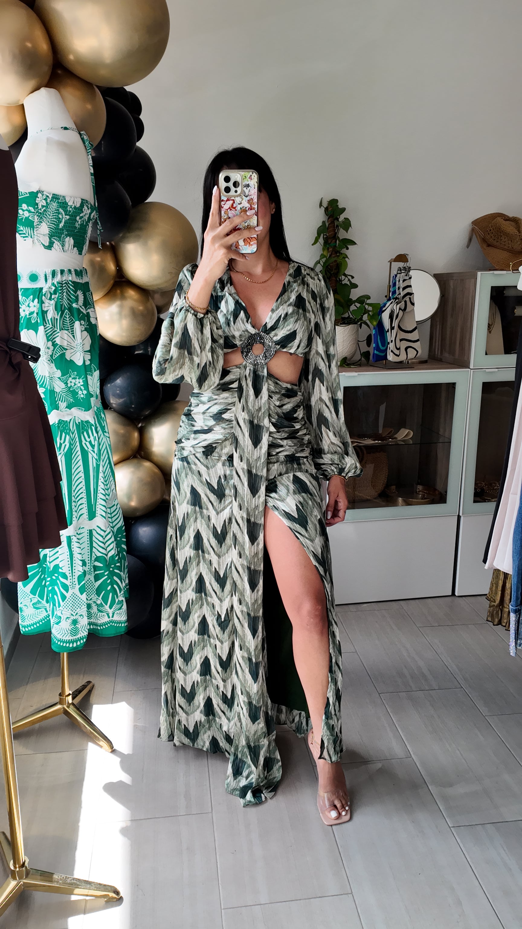 Green Long Sleeve Maxi Dress