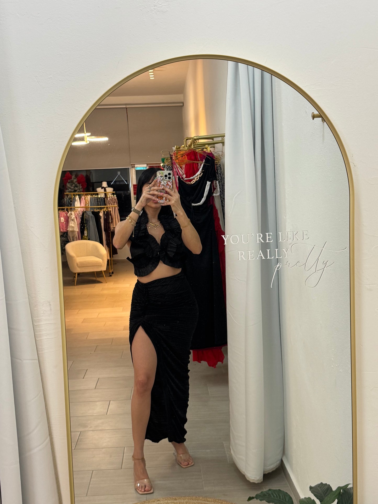 Black Halter Neck Backless Skirt Sets