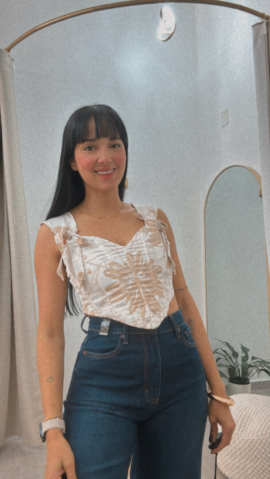 Corset Adela White & Camel