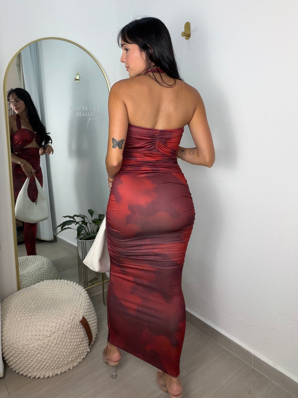 Dark Red Long Skirt Set