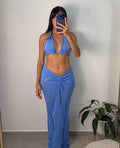Halter Ruched Skirt Sets Blue