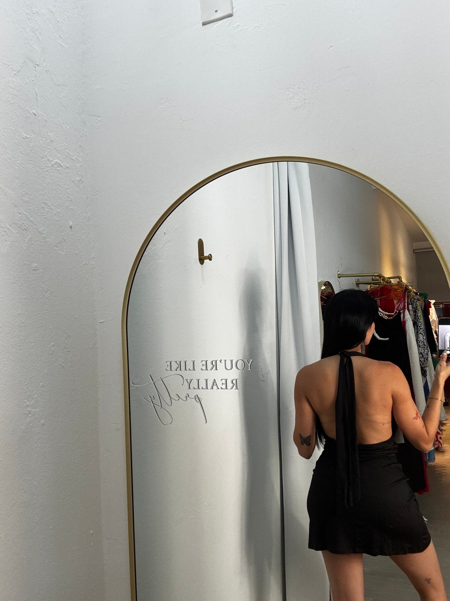 Rhinestones Backless Mini Dress Black