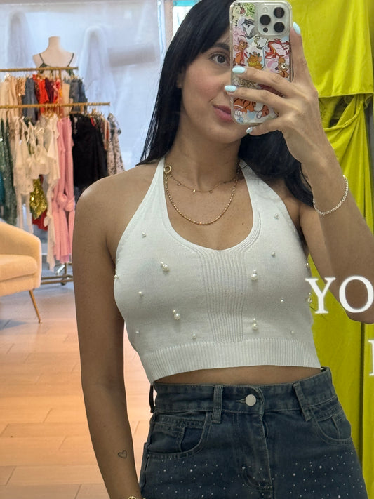 White Halter with Pearls