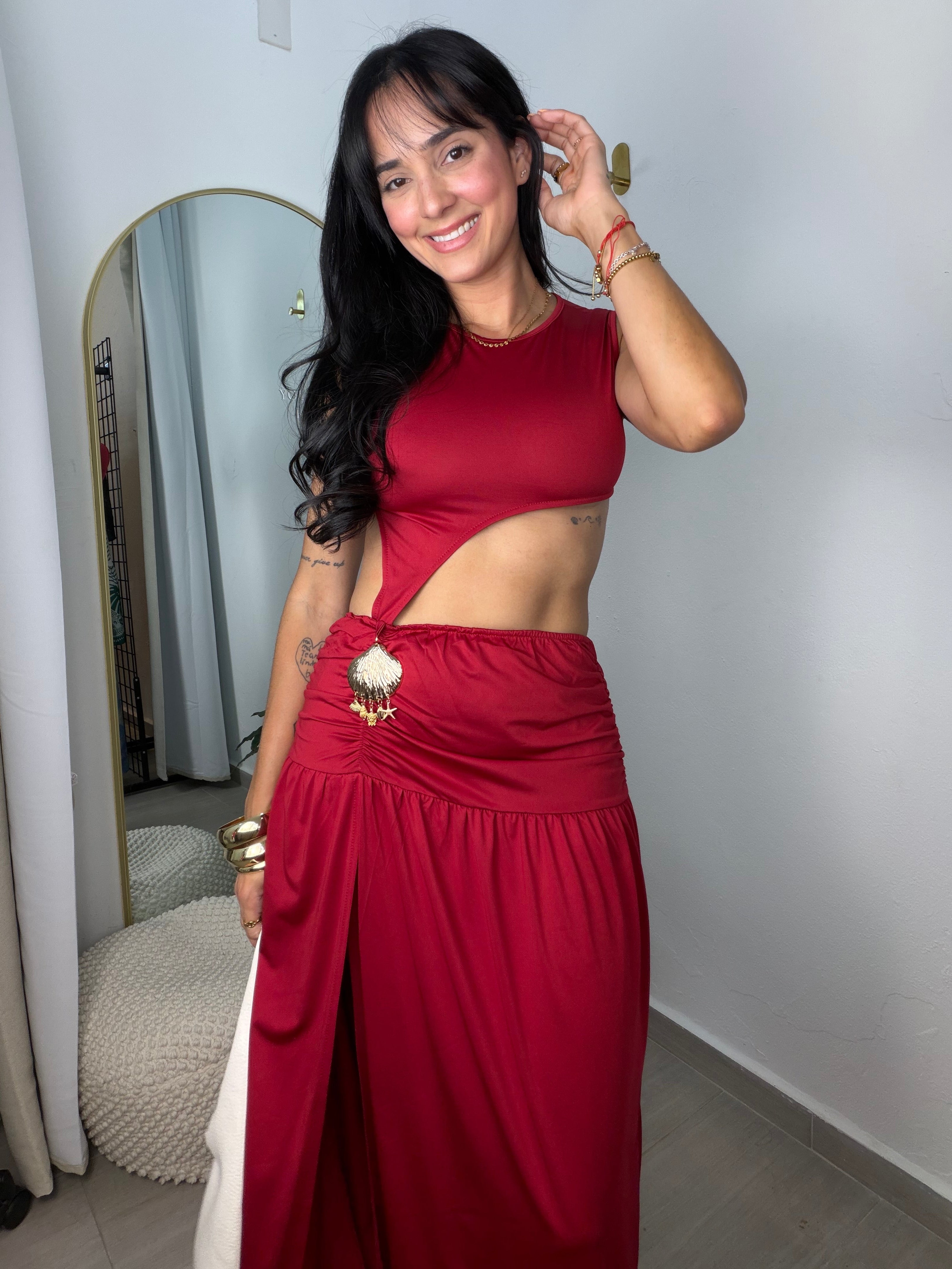 Ruched Hem Maxi Dress Burgundy