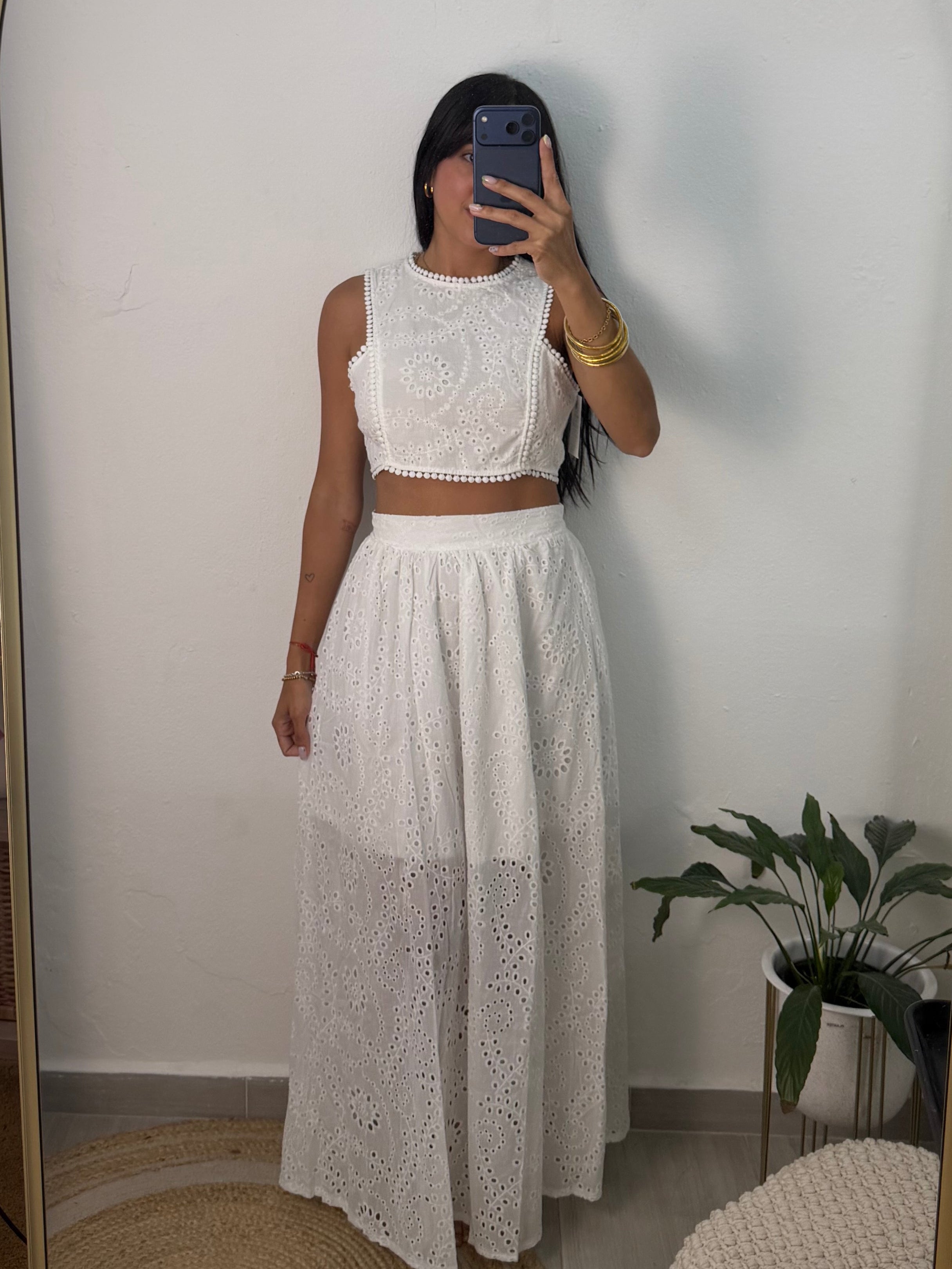 Lace Long Skirt Set White