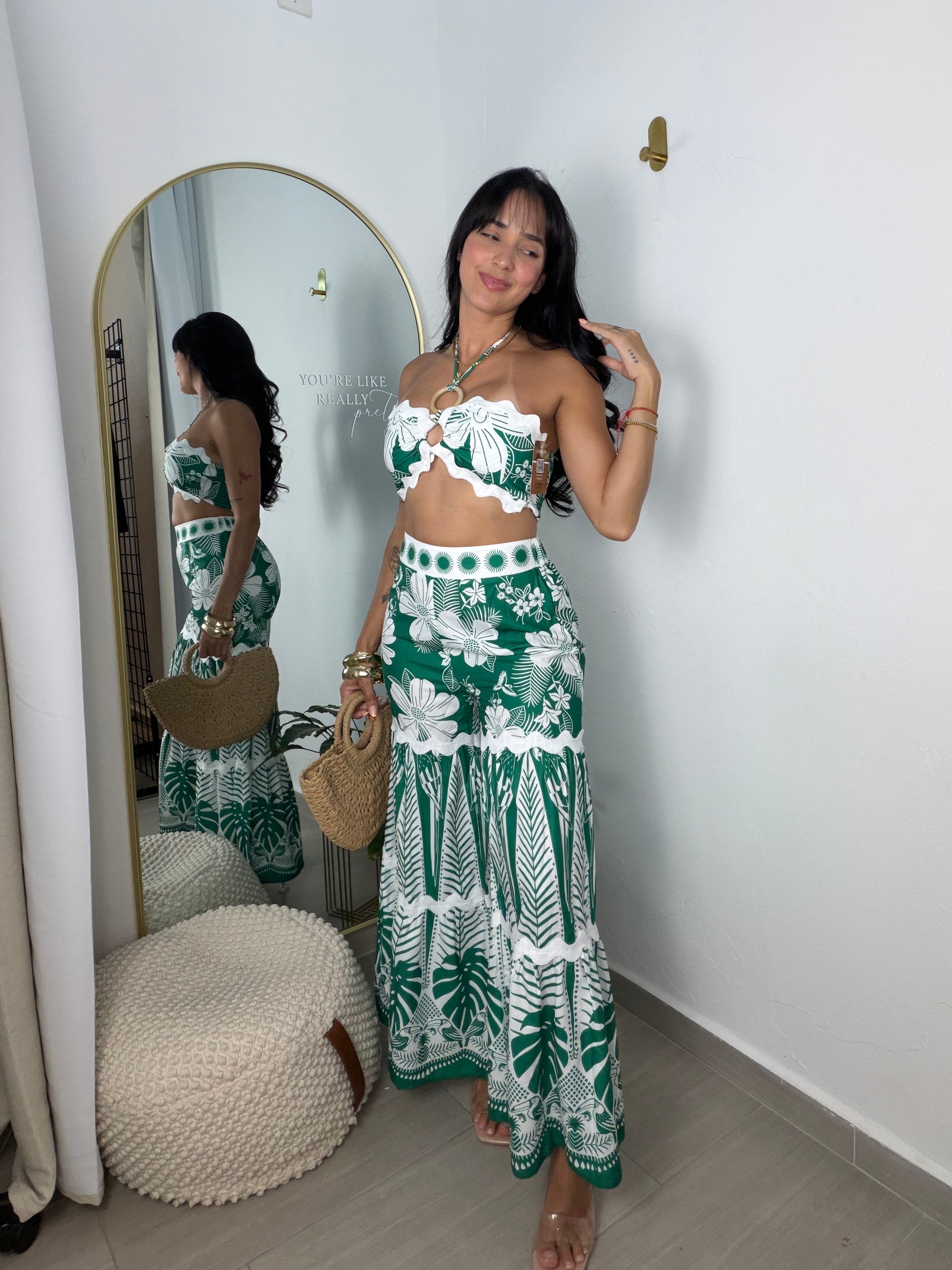 Green Flower Pants Set