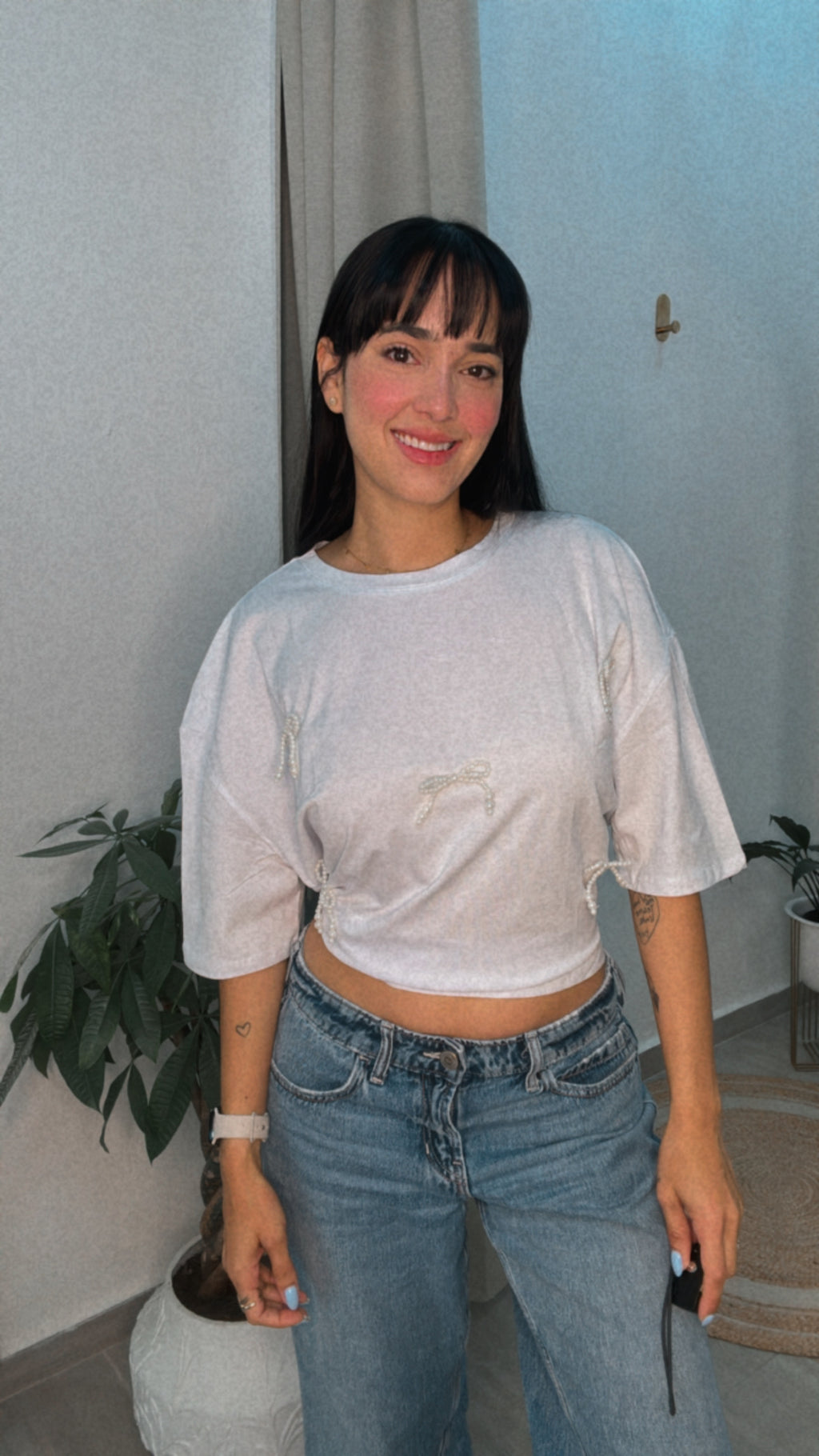 T-Shirt Handmade Pearl Ribbon Oversize