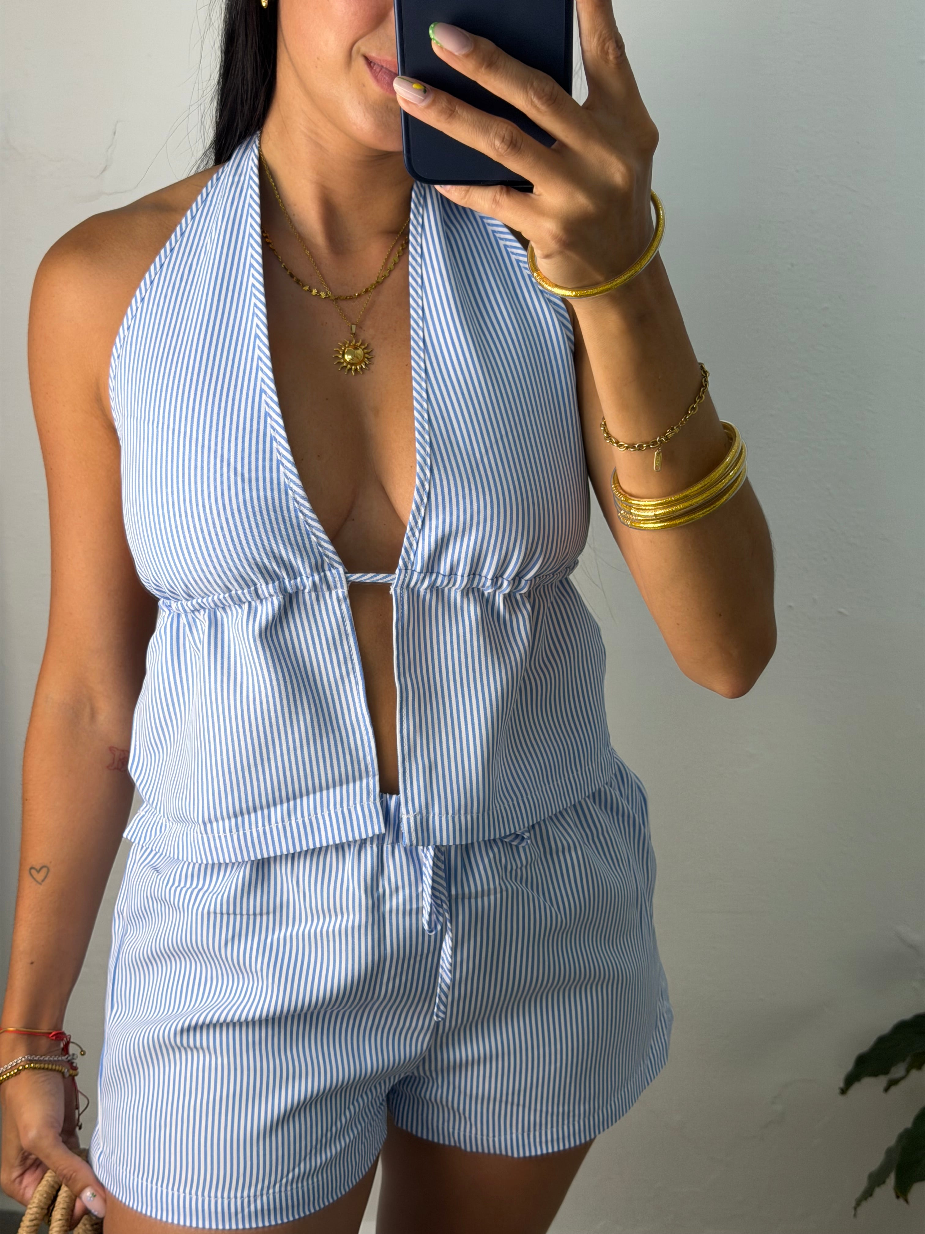 Blue Stripes Short Set
