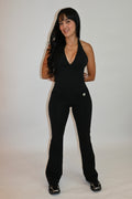 Black Halter Vest and Long Pants Gym Set