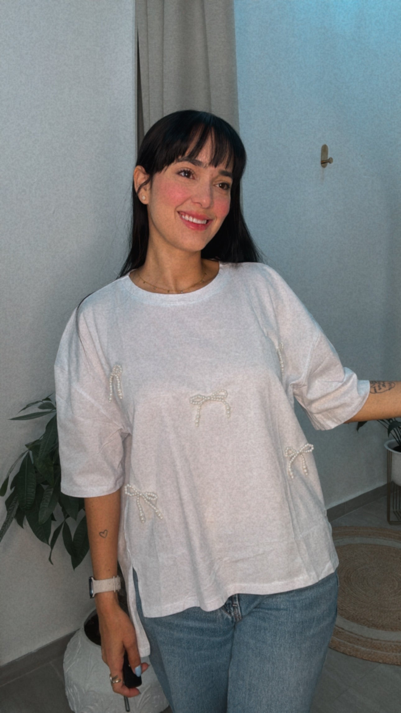 T-Shirt Handmade Pearl Ribbon Oversize