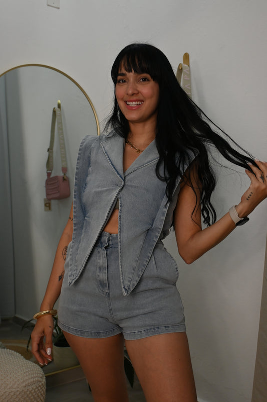 Blazer Style Denim Romper