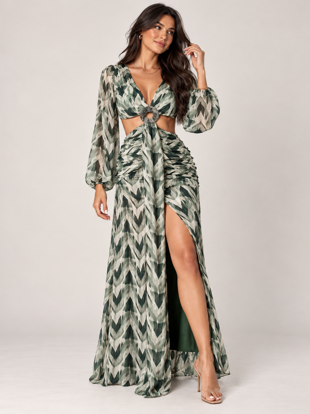 Green Long Sleeve Maxi Dress