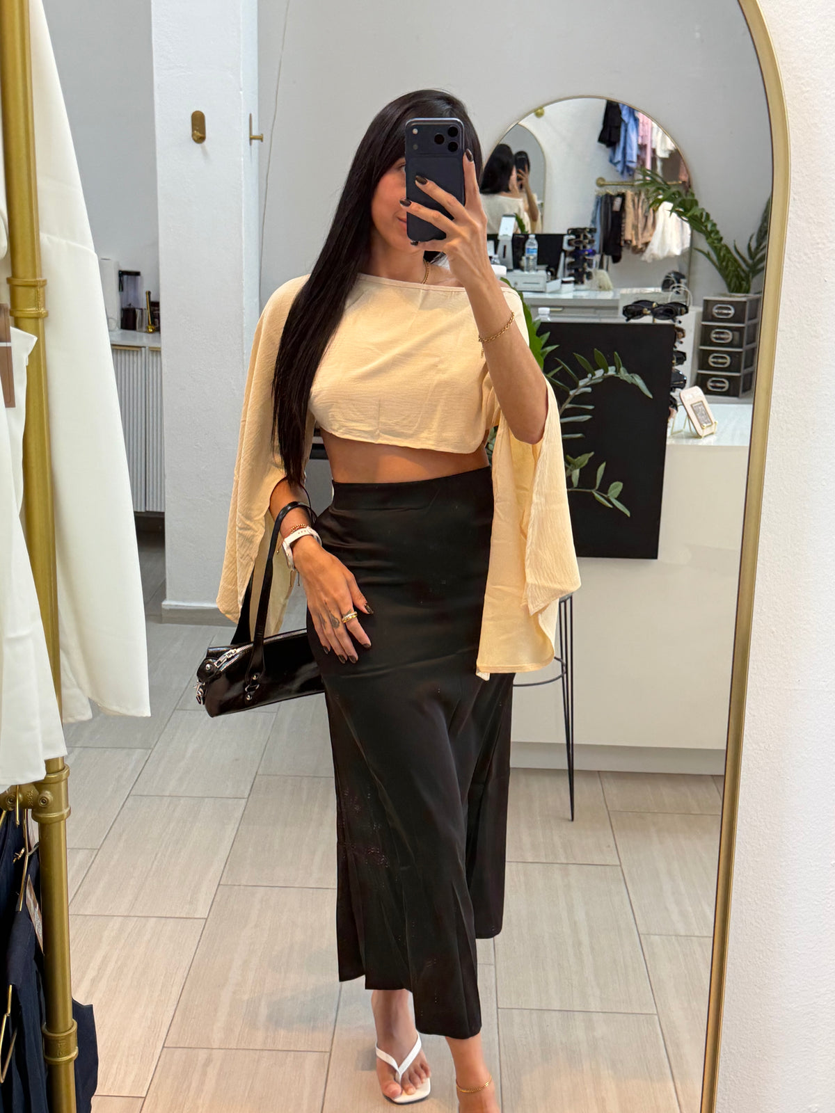 Black Midi Satin Skirt