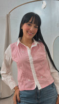 Pink and White Shirt Long Sleeve