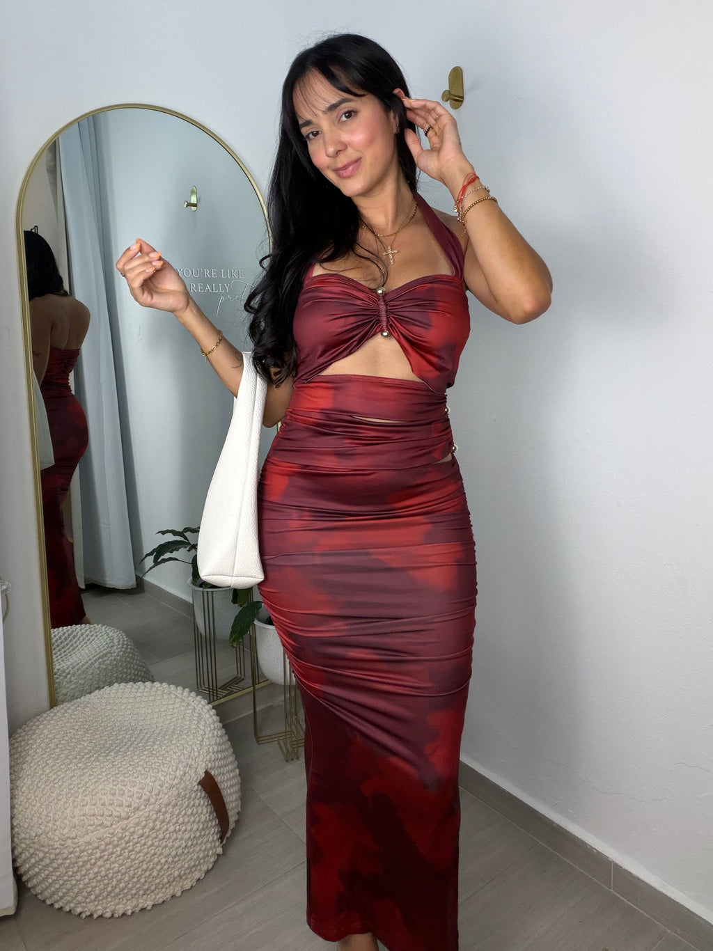 Dark Red Long Skirt Set