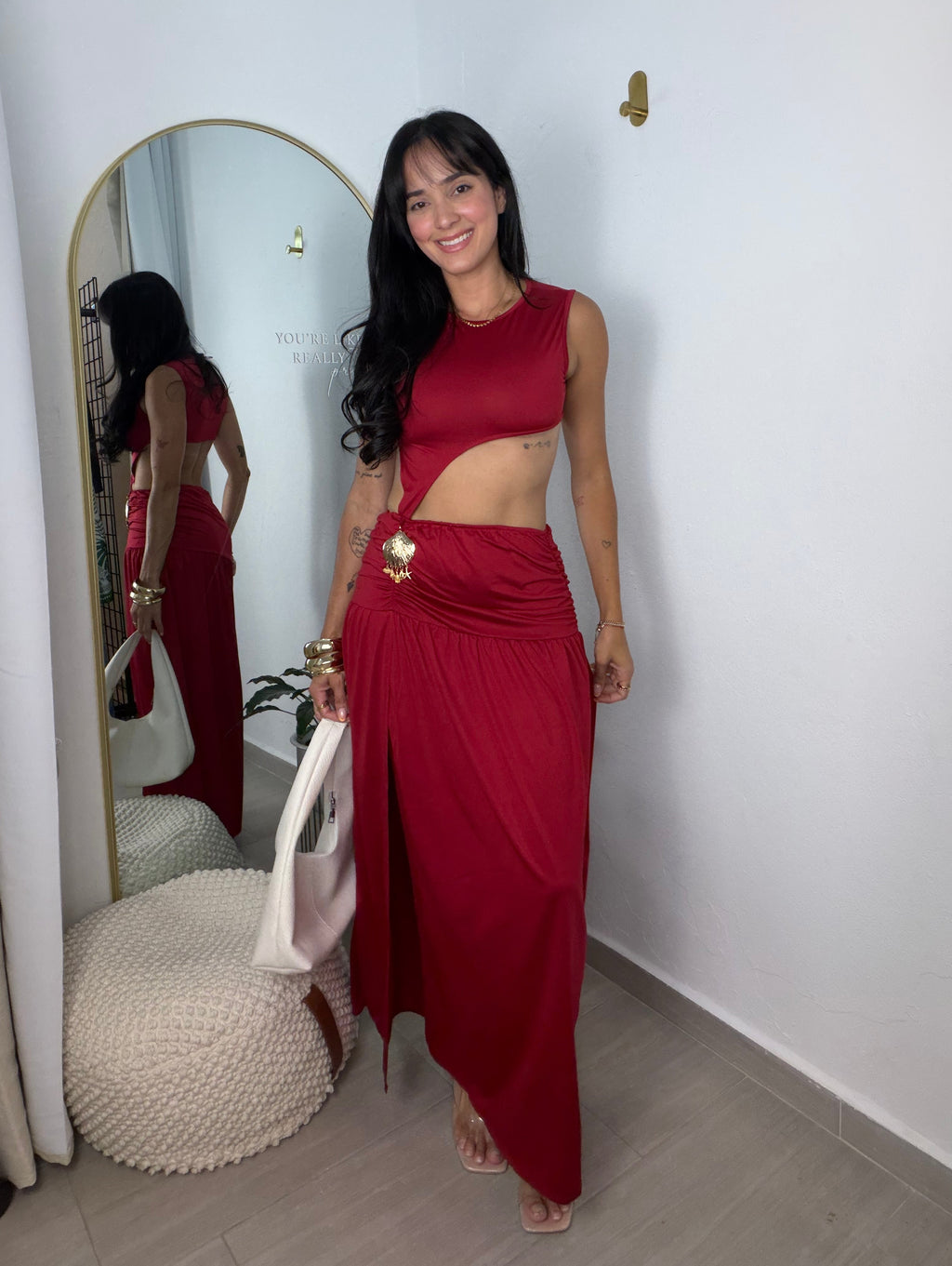 Ruched Hem Maxi Dress Burgundy
