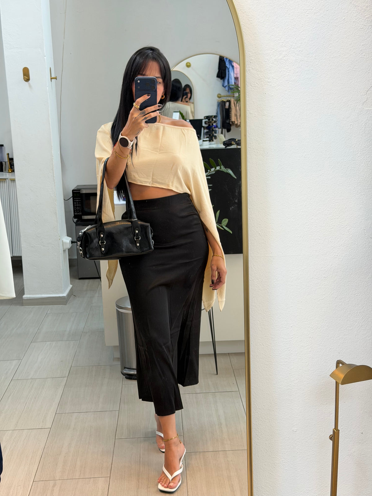Black Midi Satin Skirt