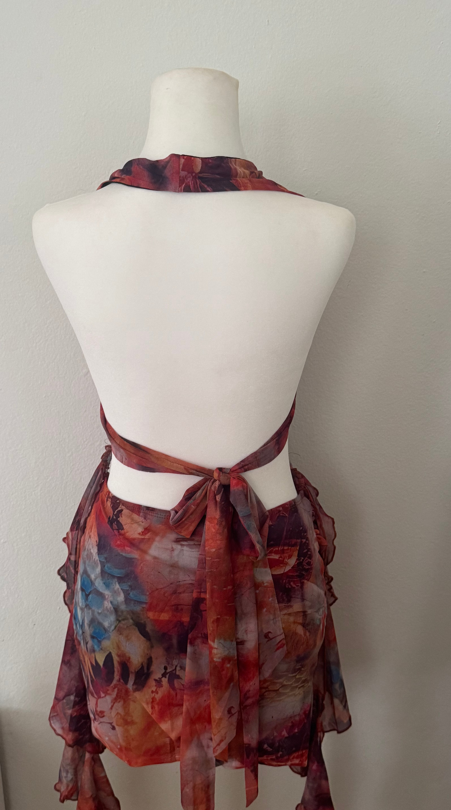 Multicolor Backless Tie-wrap Mini Dress