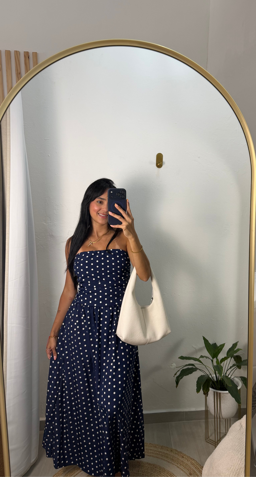 Dark Blue Polka Dot Long Dress