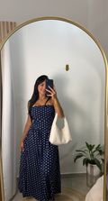 Dark Blue Polka Dot Long Dress