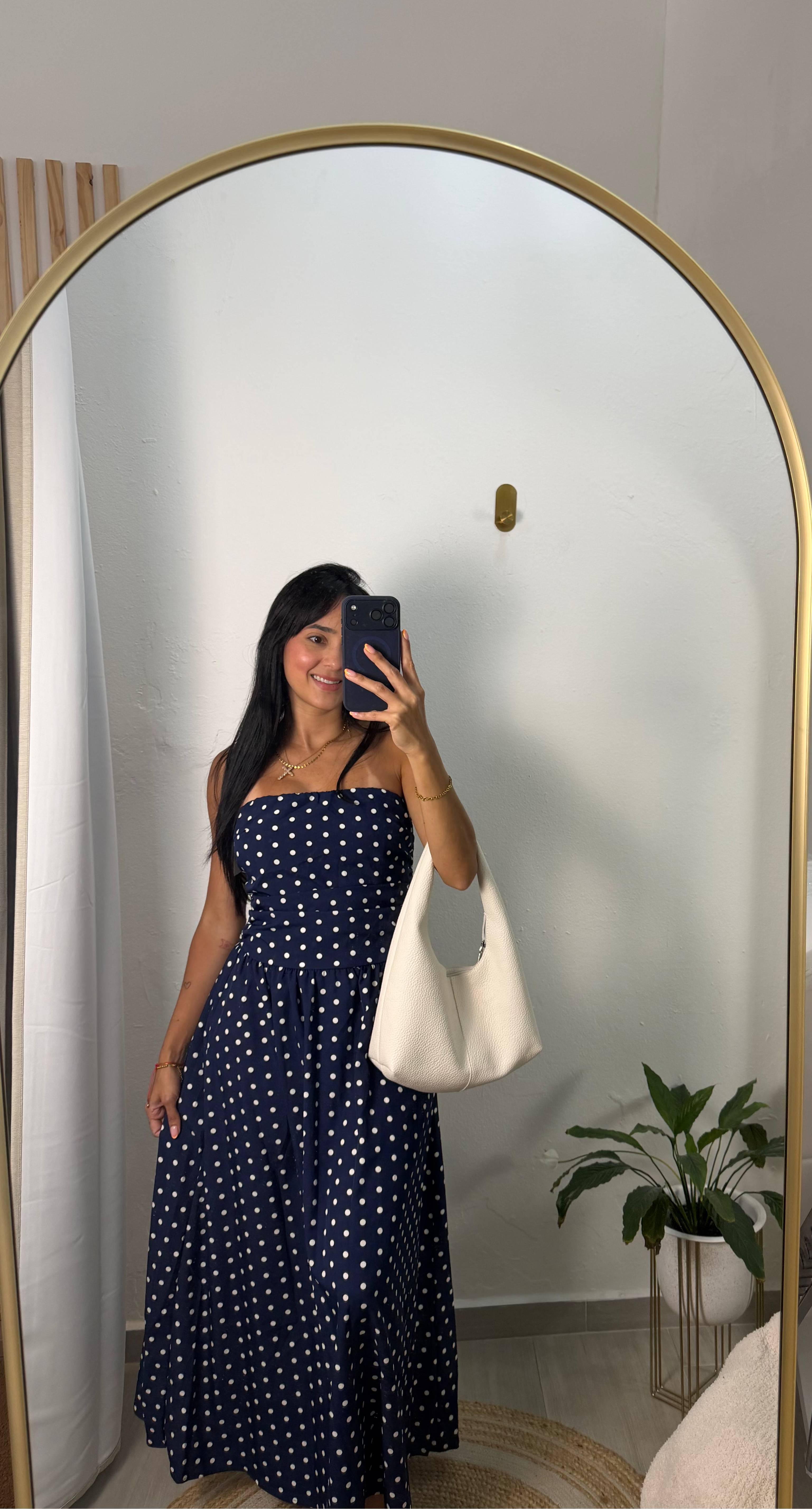 Dark Blue Polka Dot Long Dress