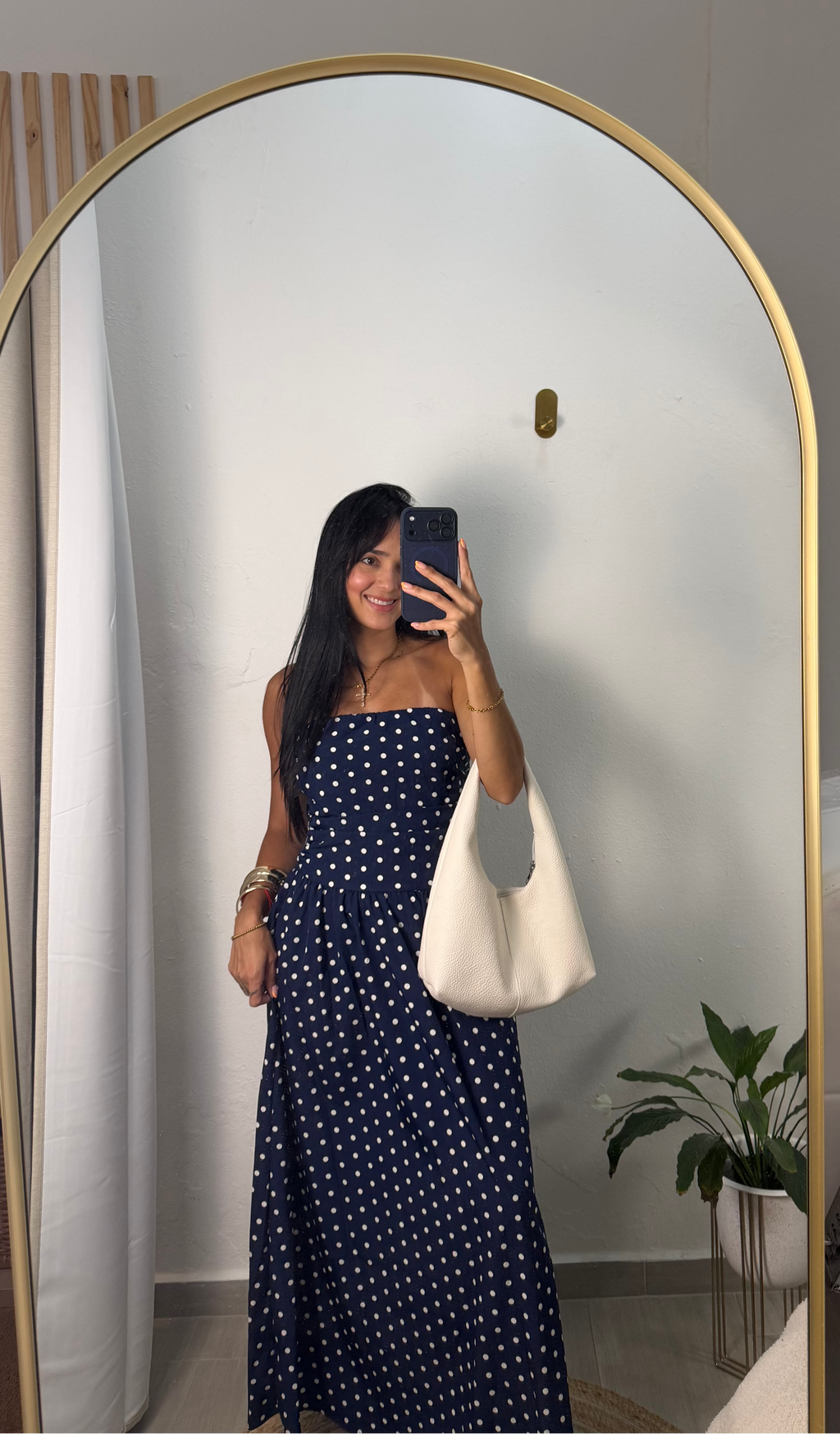 Dark Blue Polka Dot Long Dress