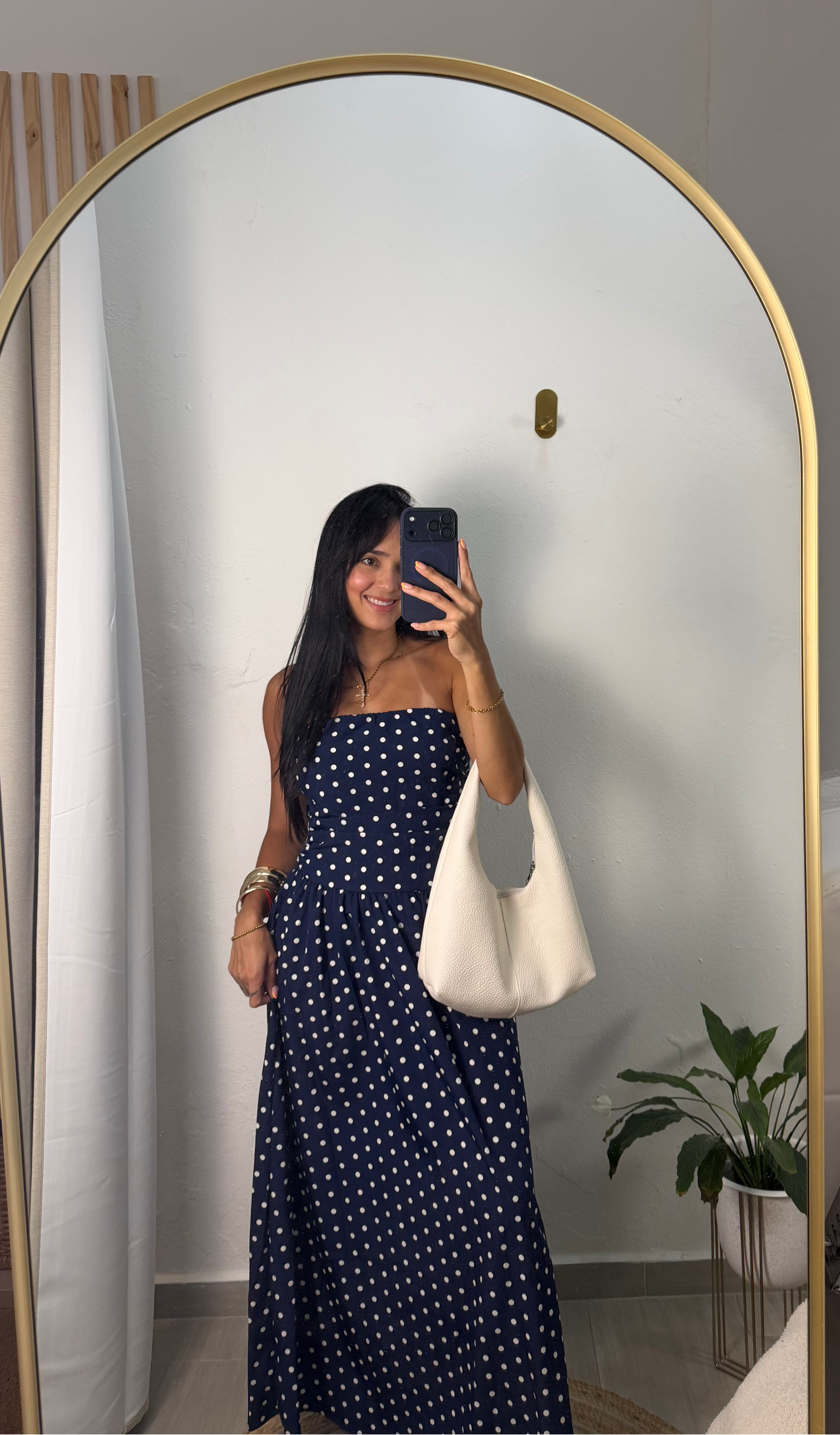 Dark Blue Polka Dot Long Dress