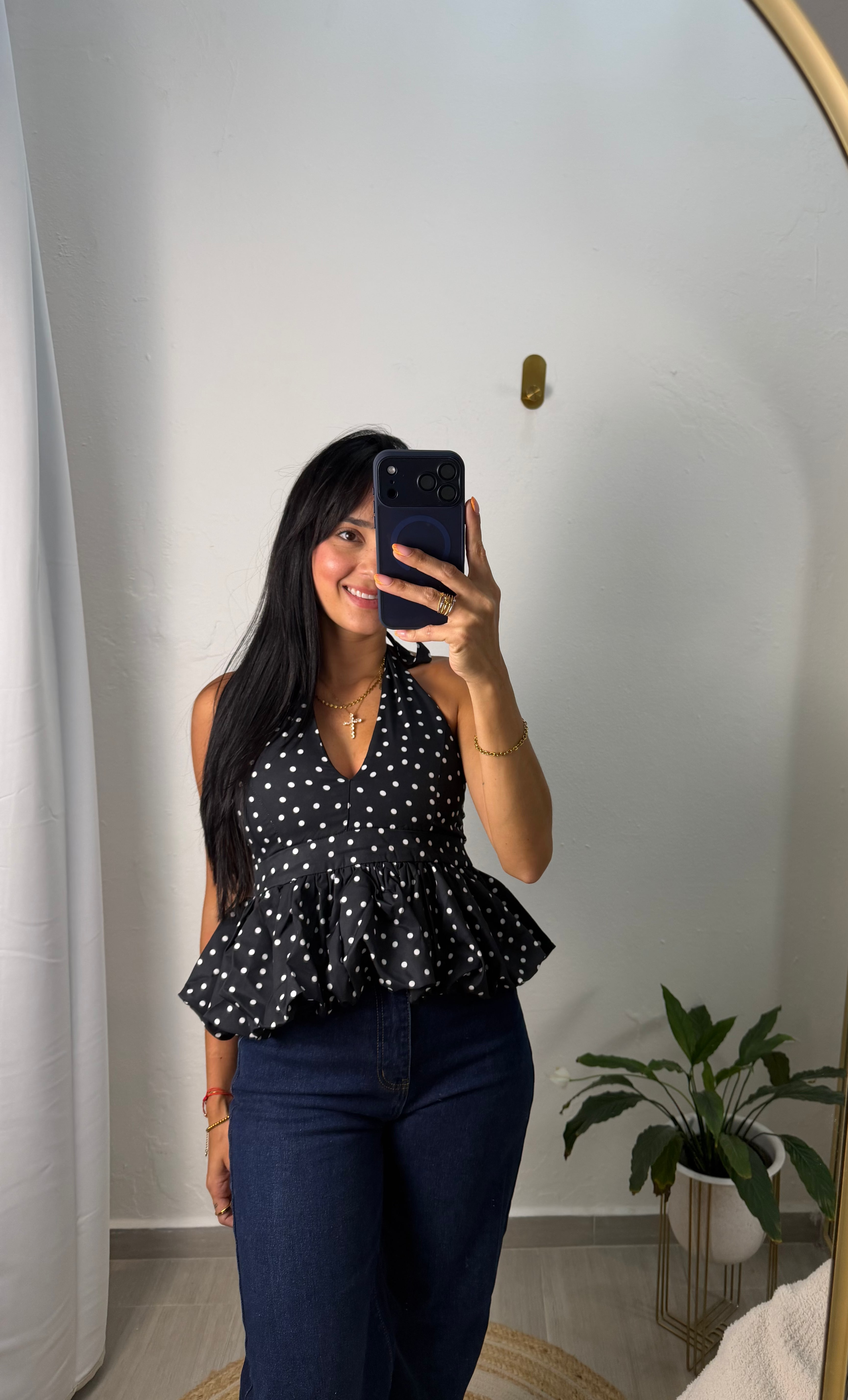 Black Polka Dot Halter Top