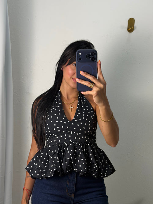 Black Polka Dot Halter Top
