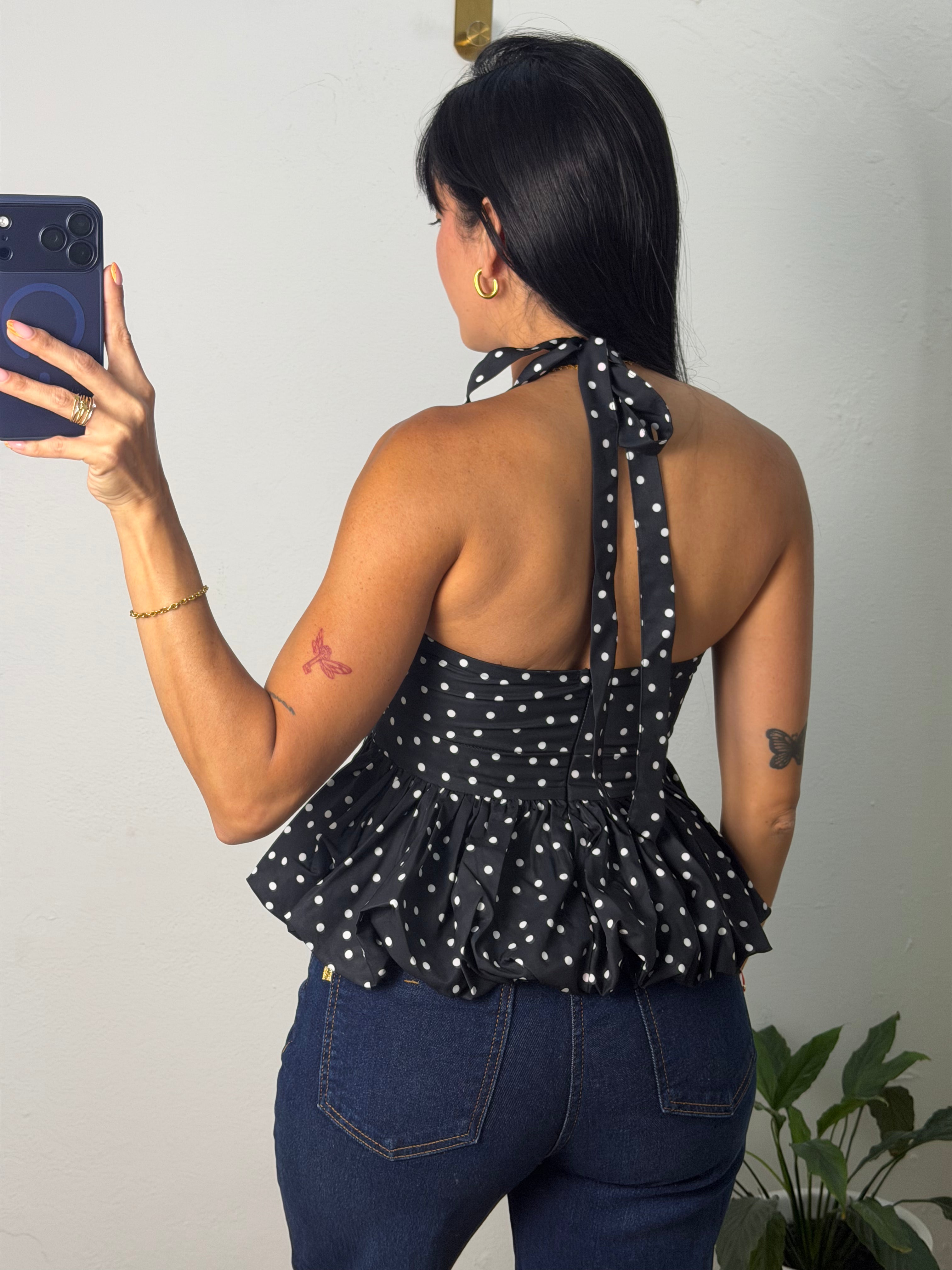 Black Polka Dot Halter Top