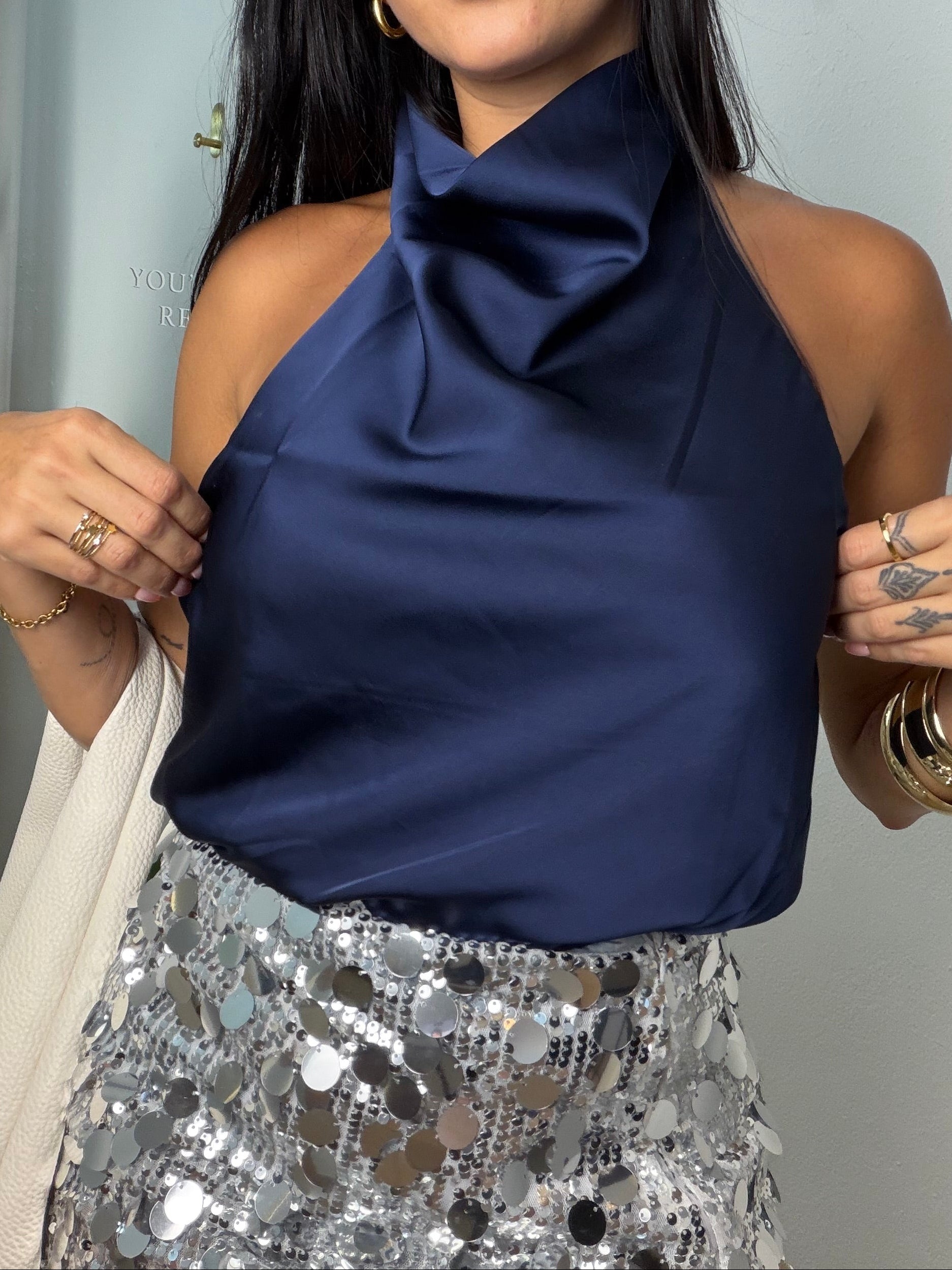 Satin Dark Blue Shirt