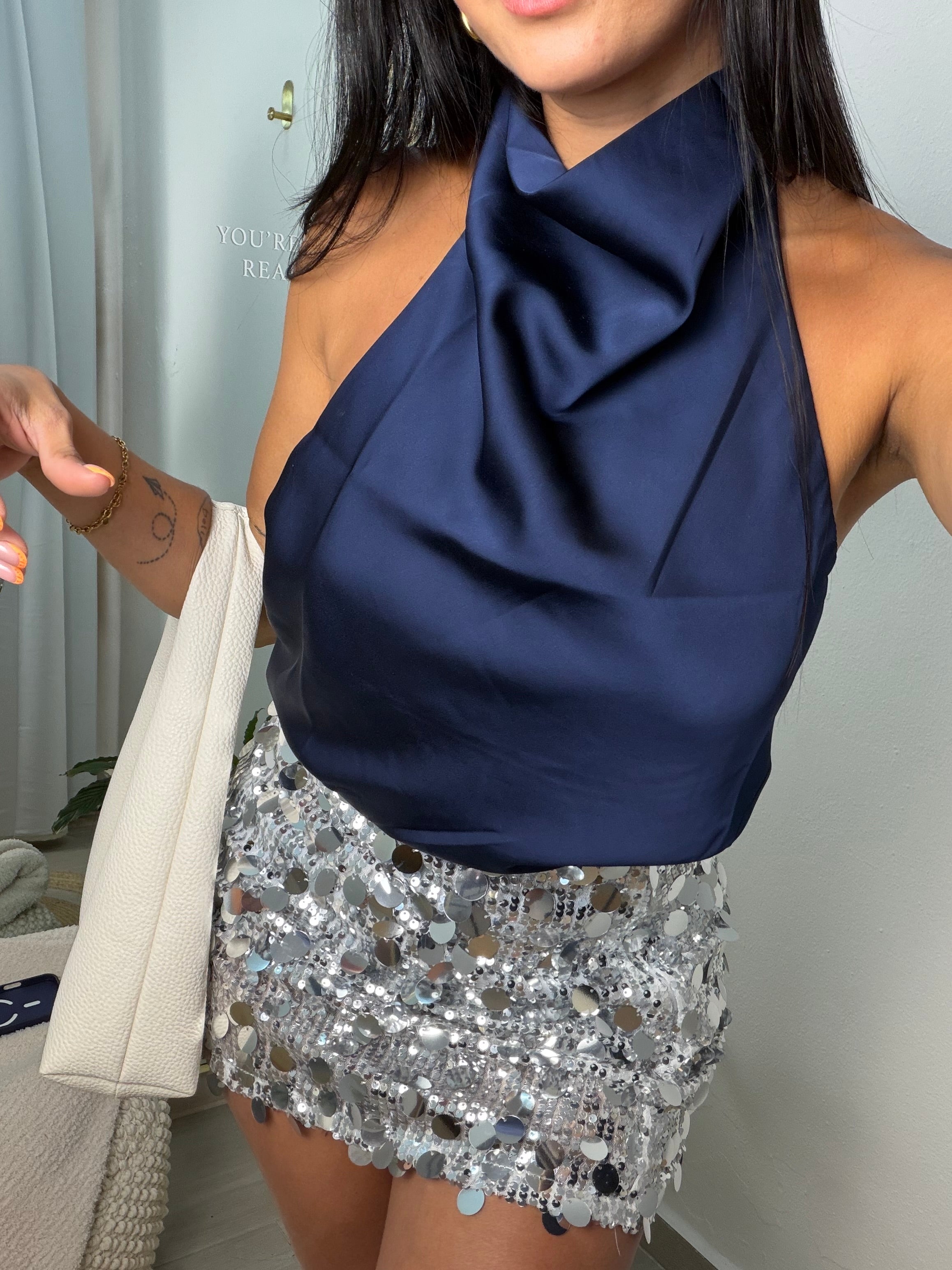 Satin Dark Blue Shirt