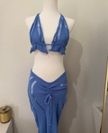 Halter Ruched Skirt Sets Blue