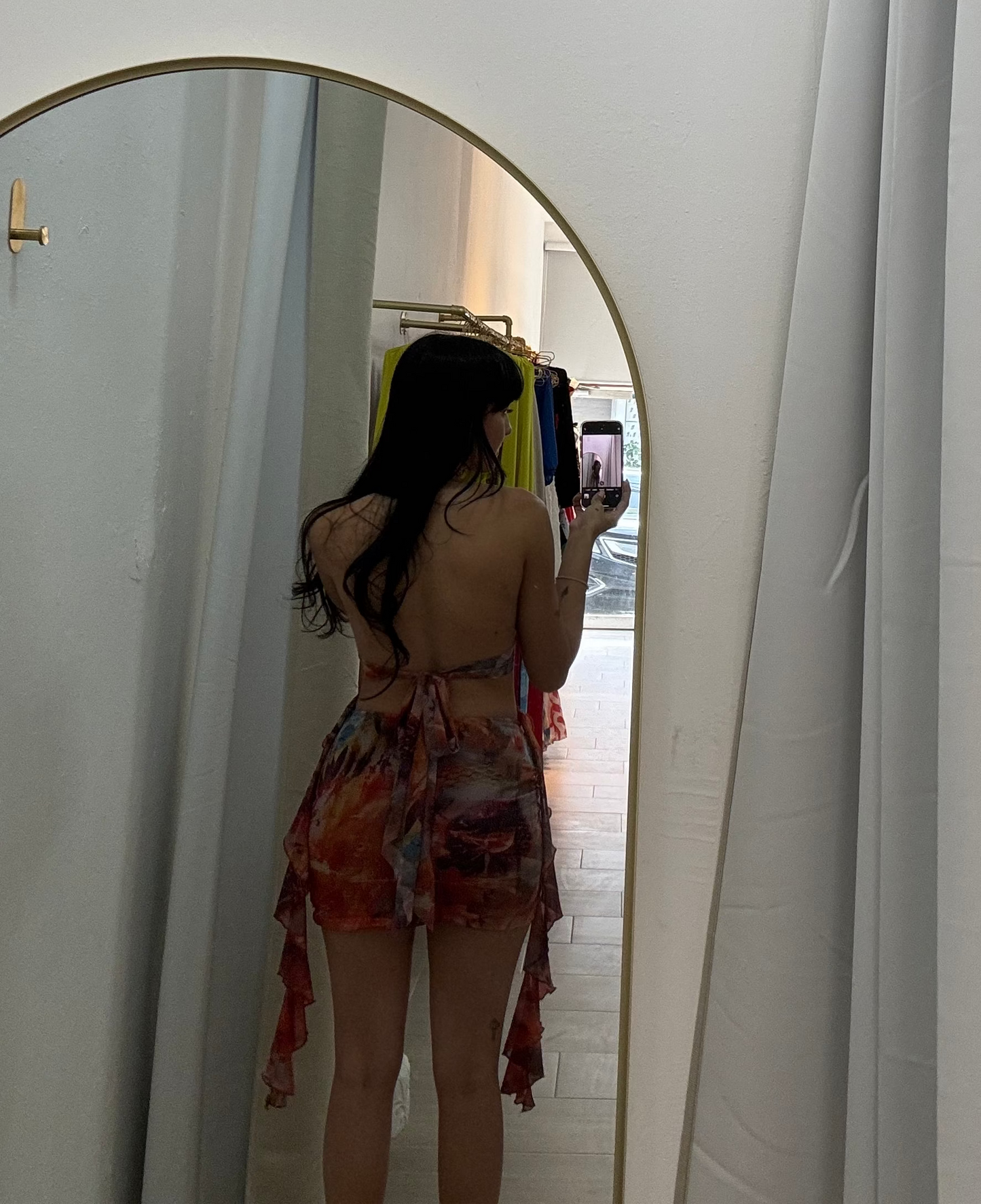 Multicolor Backless Tie-wrap Mini Dress