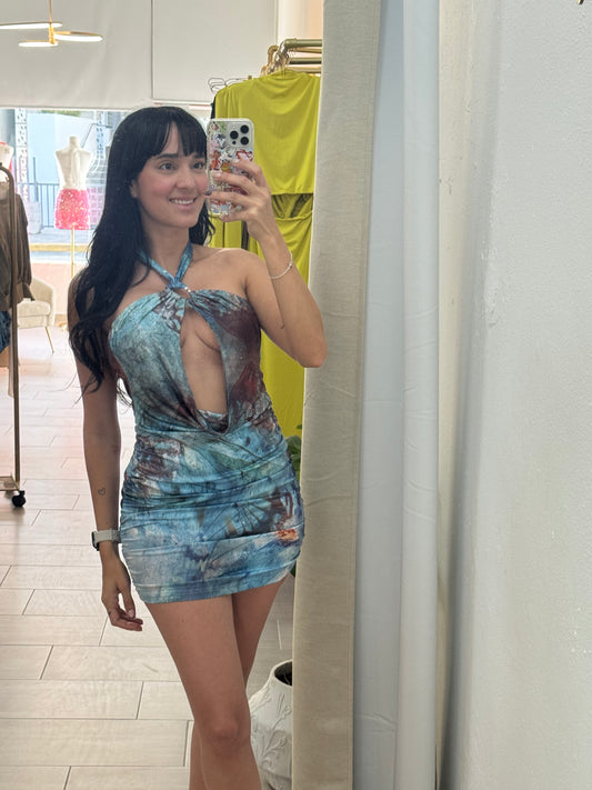 Halter Mini Dress Blue