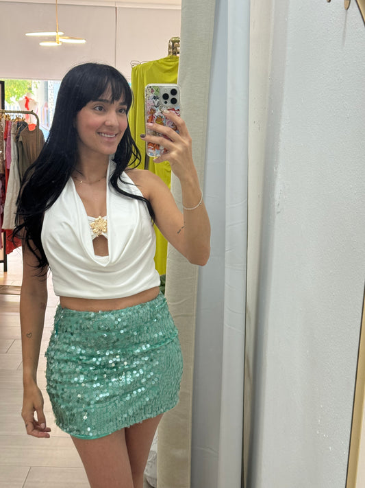 Sequin Patchwork Skirts Green