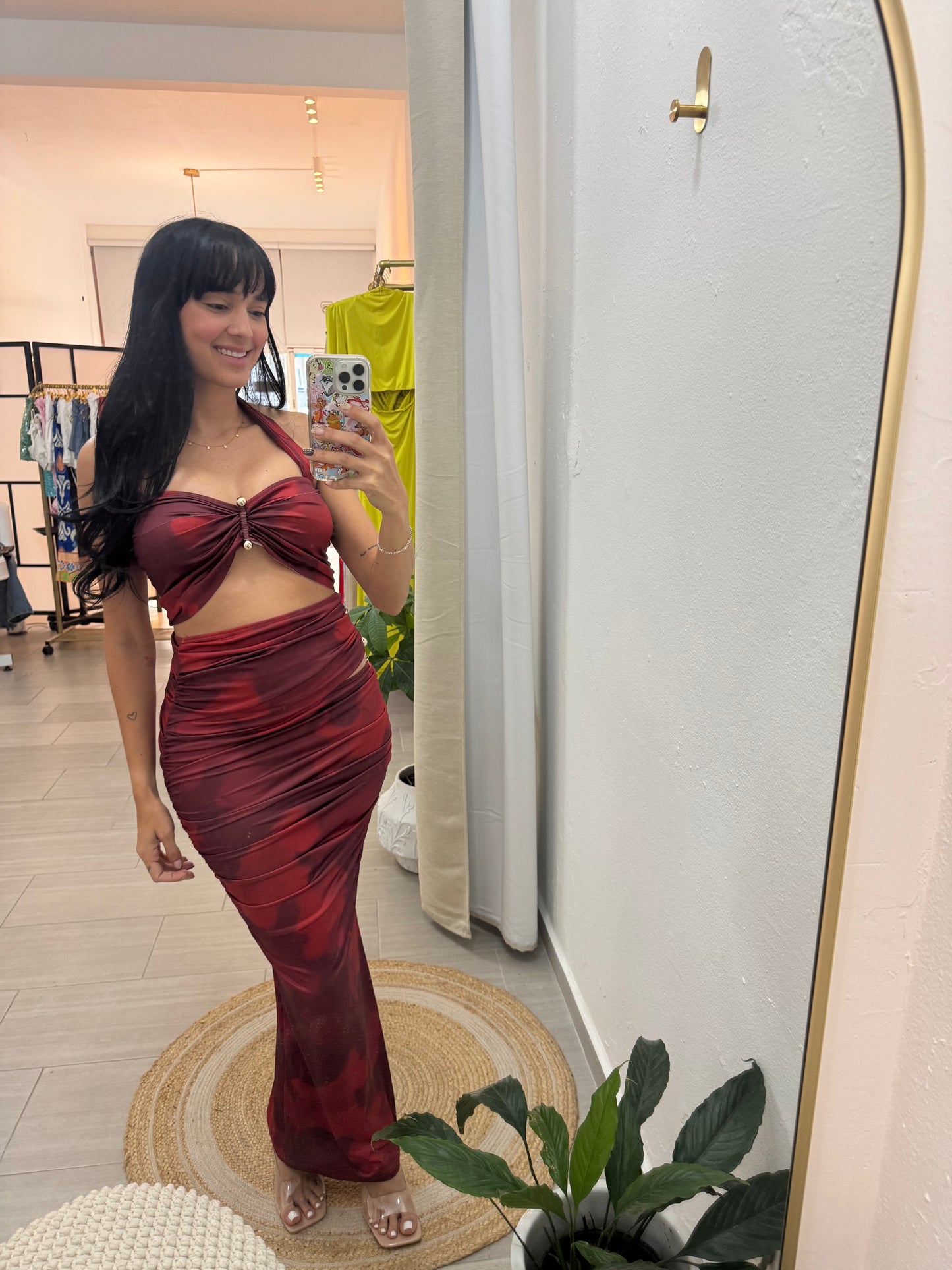 Dark Red Long Skirt Set