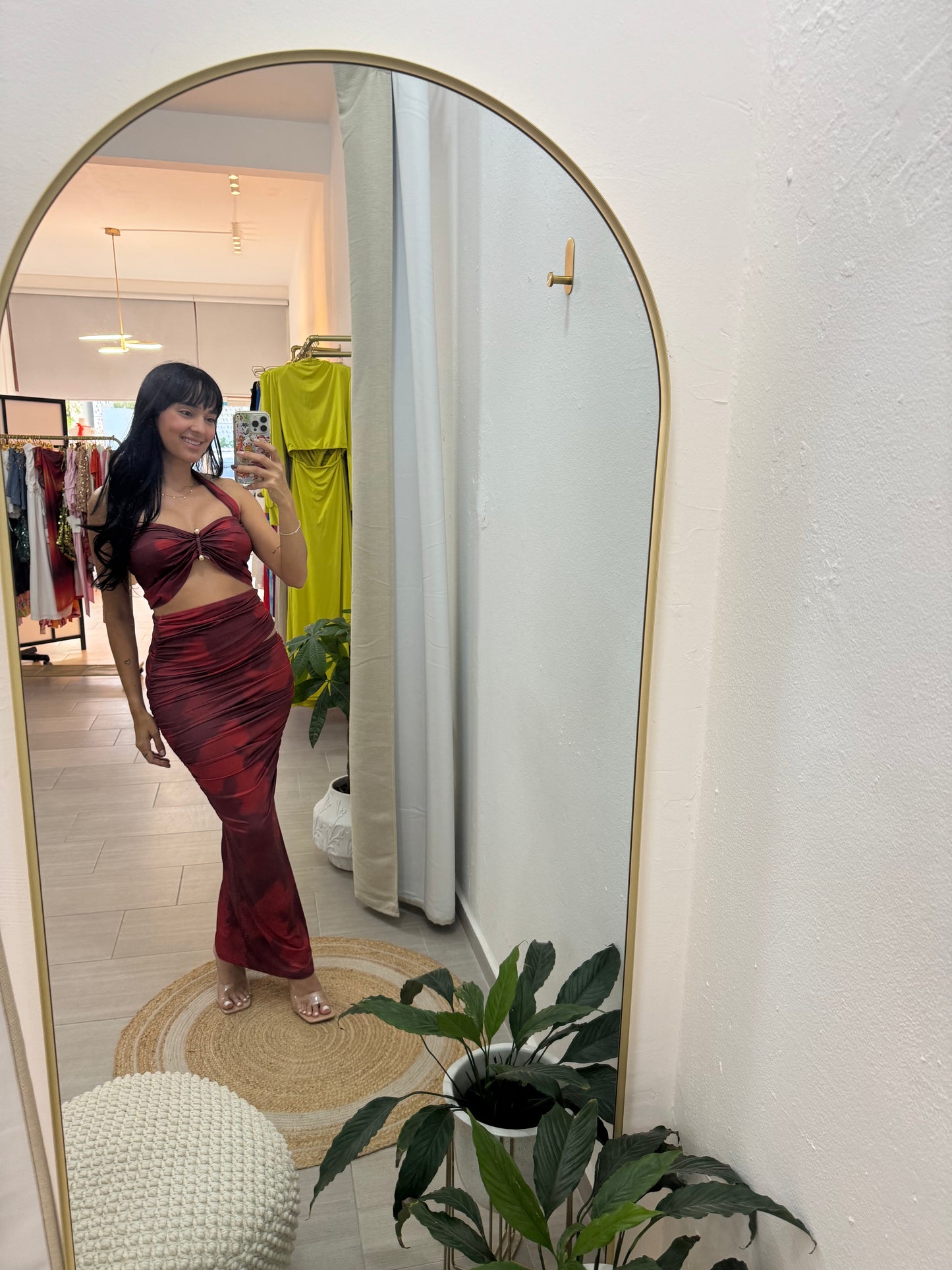 Dark Red Long Skirt Set