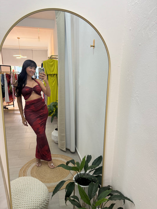 Dark Red Long Skirt Set