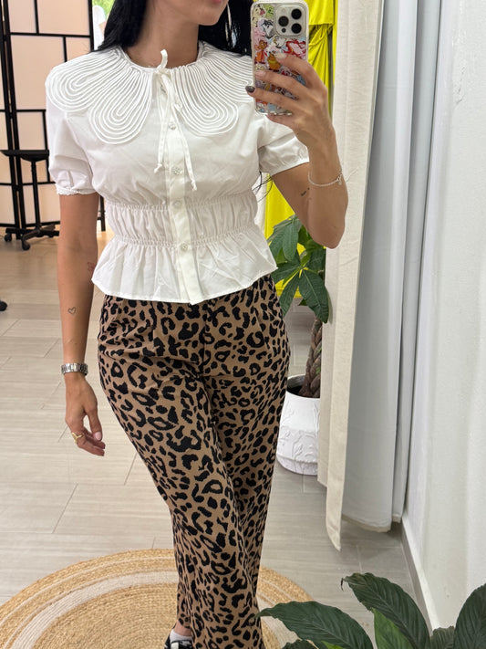 Collar Detailed Riffle Shirt Cream