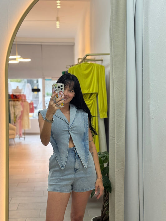 Blazer Style Denim Romper