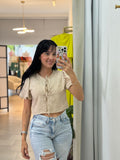 Embroidered Front Tie Blouse- Stone
