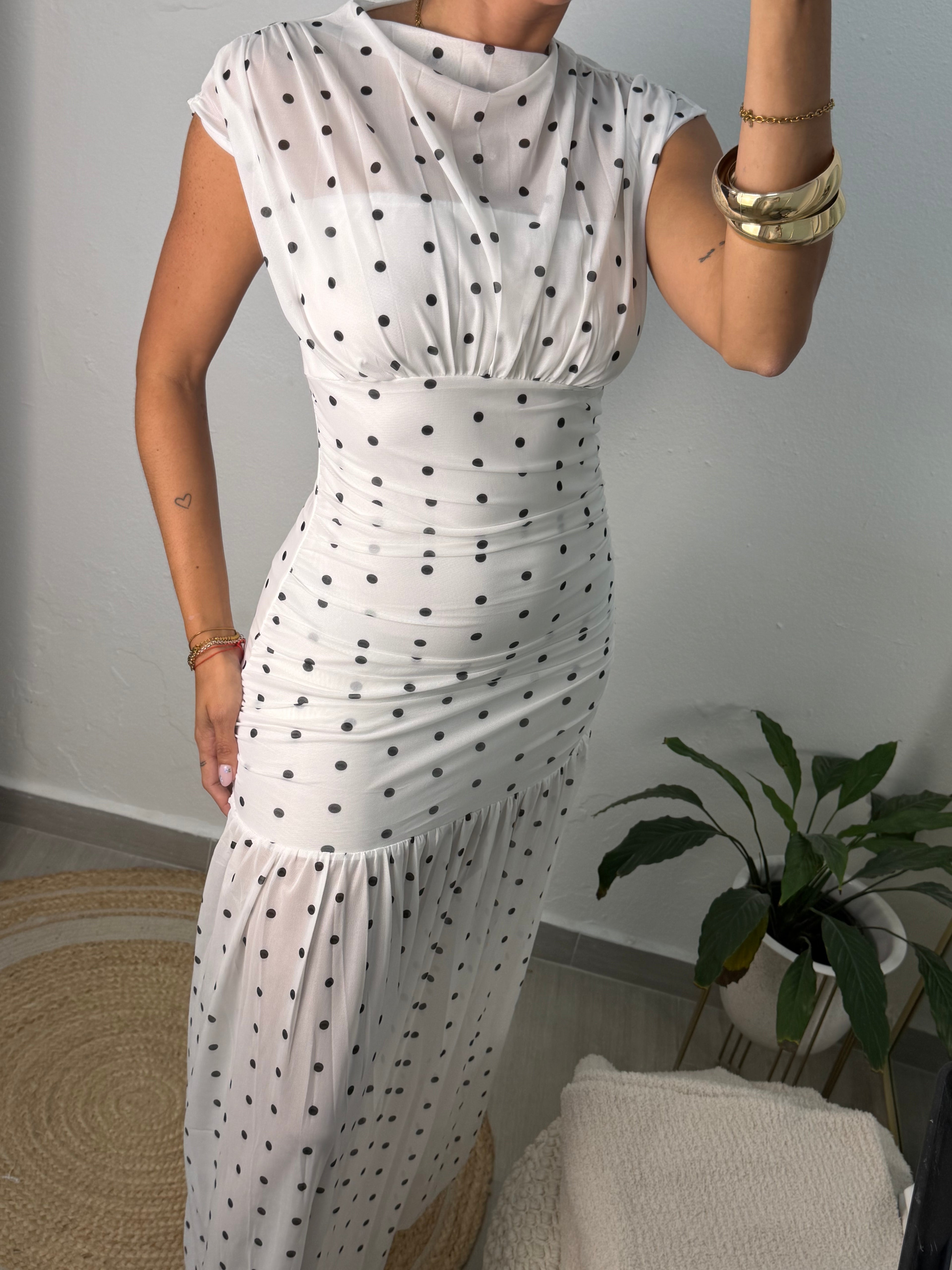 Polka Dots Maxi Dress White