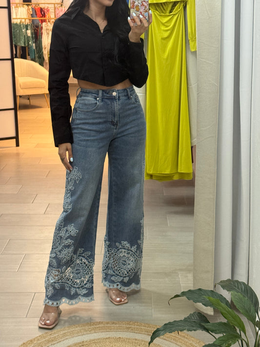 Florals Pants-Denim