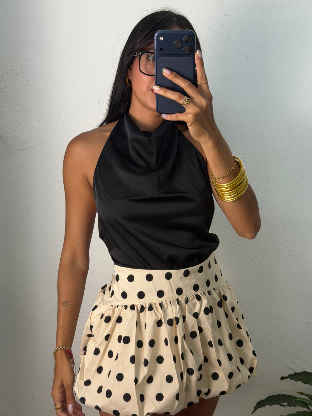 Satin Black Halter Top Backless