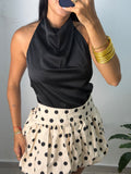 Satin Black Halter Top Backless