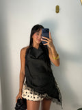 Celeste Black Satin Halter Top