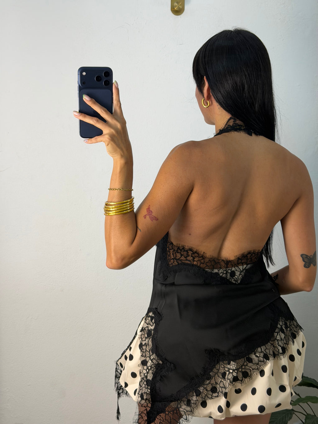 Celeste Black Satin Halter Top