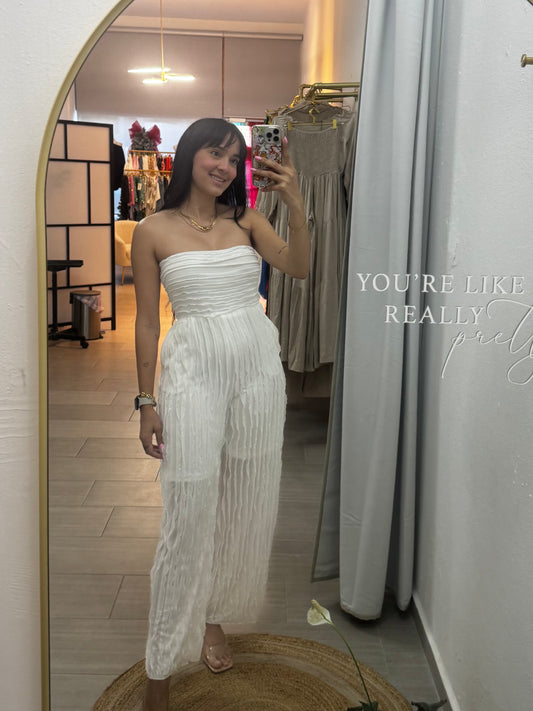 White Strapless Jumpsuits